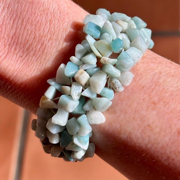 Amazonite Stretchy Web Bracelet – Natural Crystal Chip Stones - Picture 3 of 5